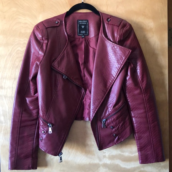 Guess Jackets & Blazers - Needs repair - GUESS Brick Red Faux Leather Moto Jacket - Small